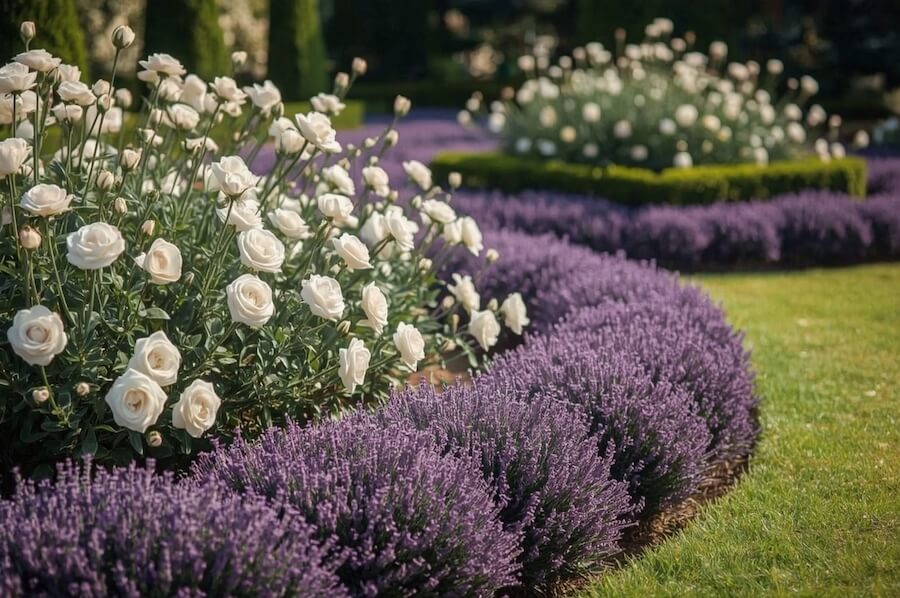 Lawenda i białe róże