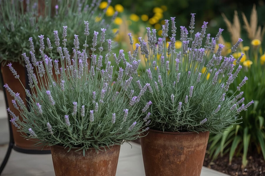 Lawenda z klasycznych donicach