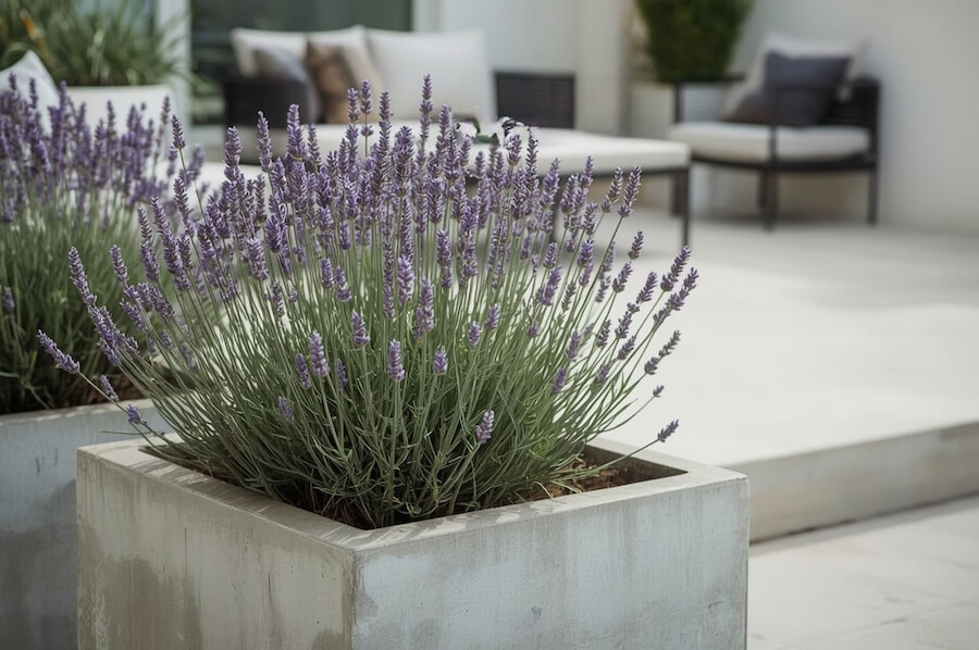 Lawenda w betonowej donicy