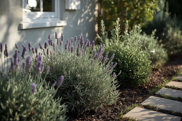 Lawenda z trawami w rabacie