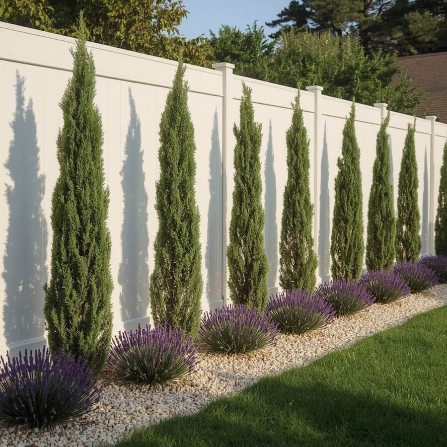 Lawenda i cyprysik kolumnowy w prowansalskim stylu