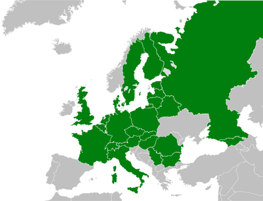 Kraje Europy, w których stwierdzono występowanie gatunku bagnika nadwodnego