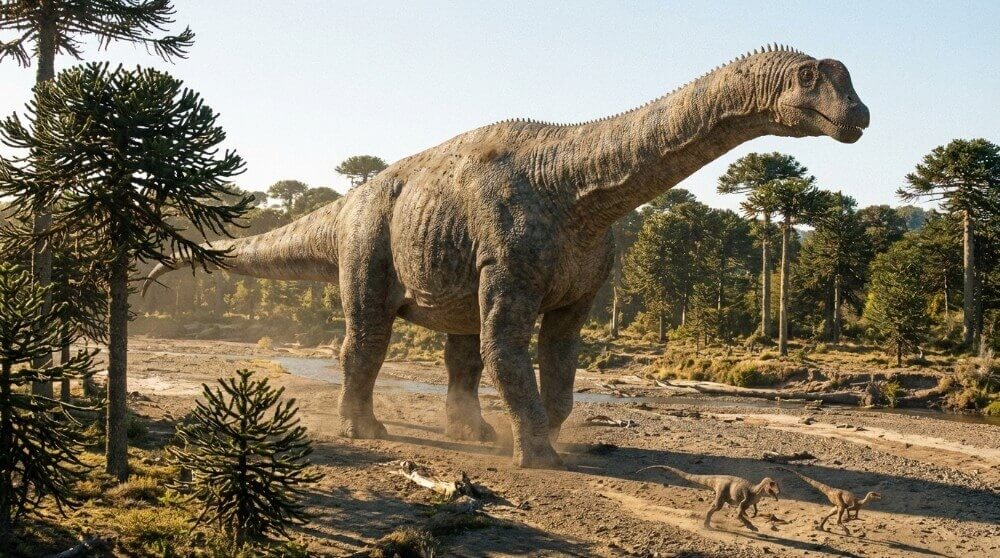 Dinozaur, przedstawiciel gatunku Argentynozaurów, w naturalnym środowisku