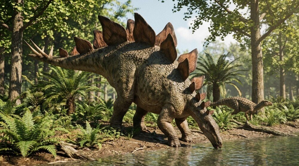 Dinozaur, przedstawiciel gatunku Tyreoforów, w naturalnym środowisku