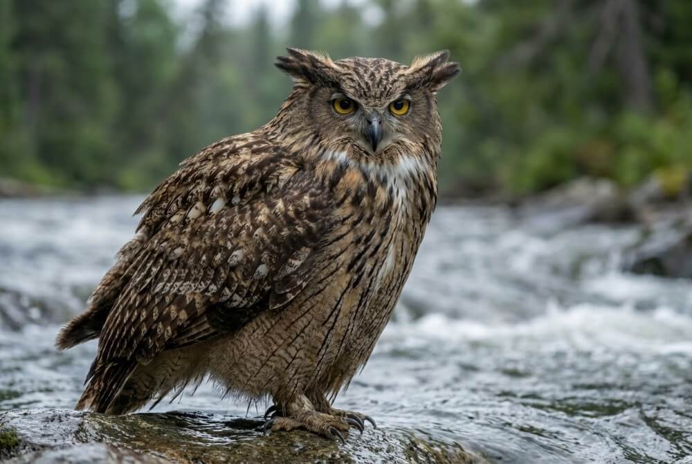 Puchacz japoński (rybi) (Bubo blakistoni) z bliska