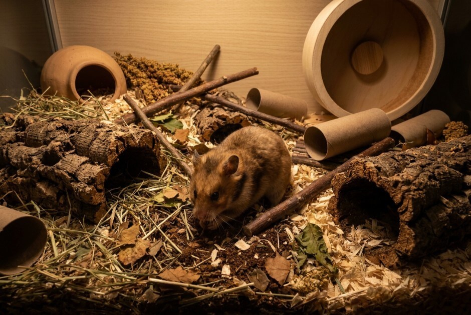 Domowy chomik podczas stymulacji poznawczej poprzez foraging i eksplorację wzbogaconego środowiska